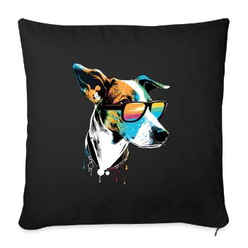 Cool Dog Minimalist with Sunglasses - Throw Pillow Cover 17.5” x 17.5” - black - Front