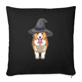 Corgi Witch - Throw Pillow Cover 17.5” x 17.5” - black - Front