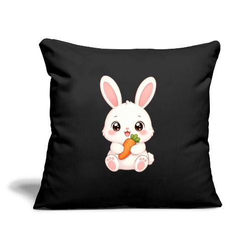 Cute Bunny Rabbit Holding Carrot – Kawaii Easter - Throw Pillow Cover 17.5” x 17.5”