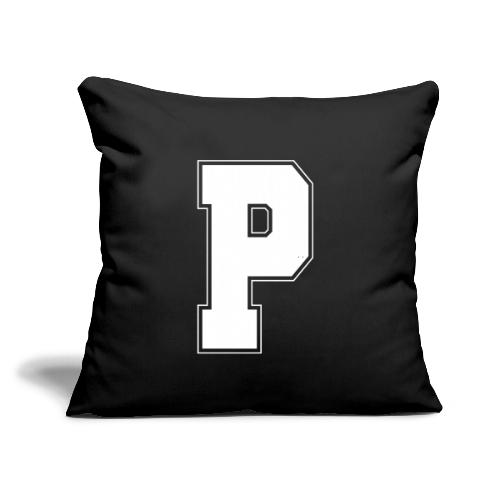 White Letter P – Varsity Alphabet Monogram - Throw Pillow Cover 17.5” x 17.5”