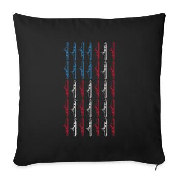 Submarine American Flag 4th of July Boating - Throw Pillow Cover 17.5” x 17.5” - black - Front