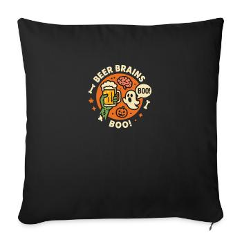 Beer Brains and Boo – Funny Halloween Party Art - Throw Pillow Cover 17.5” x 17.5” - black - Front