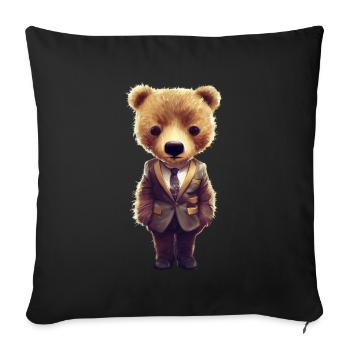 CoolNimals cute Bear wearing a suit - Throw Pillow Cover 17.5” x 17.5” - black - Front
