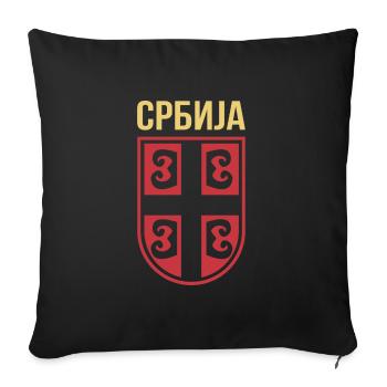 Coat of arms Cyrillic Serbia Yugoslavia - Throw Pillow Cover 17.5” x 17.5” - black - Front