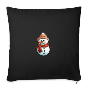 Snowman With Hat And Scarf - Throw Pillow Cover 17.5” x 17.5” - black - Front