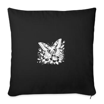 Imaginative Butterfly Flowers And Insect - Throw Pillow Cover 17.5” x 17.5” - black - Front