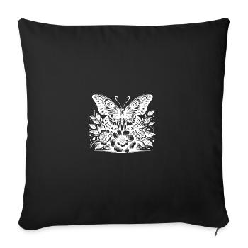 Imaginative Flower And Butterfly Motif - Throw Pillow Cover 17.5” x 17.5” - black - Front