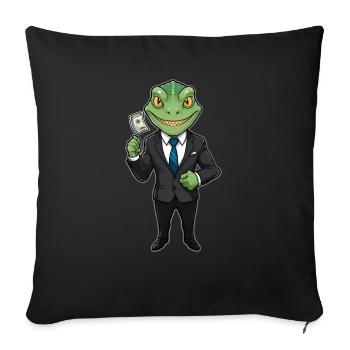 Business Gecko with Dollar Bill - Throw Pillow Cover 17.5” x 17.5” - black - Front