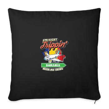 Straight Trippin' To Romania With My Tribe Family - Throw Pillow Cover 17.5” x 17.5” - black - Front