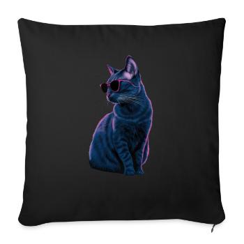 Russian Blue Cat Sunglasses - Throw Pillow Cover 17.5” x 17.5” - black - Front