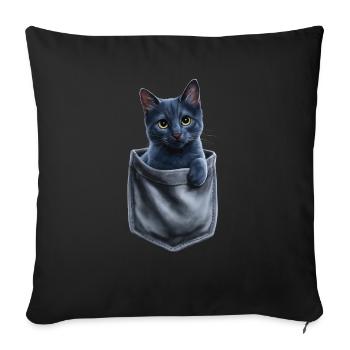Russian Blue Cat In Pocket - Throw Pillow Cover 17.5” x 17.5” - black - Front