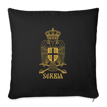 Crown eagle coat of arms Serbija Yugoslavia - Throw Pillow Cover 17.5” x 17.5” - black - Front