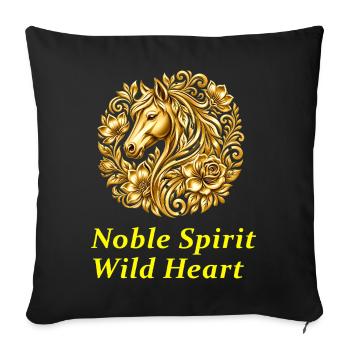 Noble Spirit Wild Heart - Golden Horse Art - Throw Pillow Cover 17.5” x 17.5” - black - Front