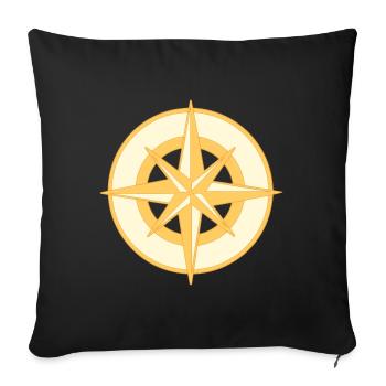 Nautical Compass star / rose, cardinal directions - Throw Pillow Cover 17.5” x 17.5” - black - Front