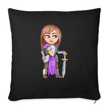 Woman knight warrior in armor, holding a sword - Throw Pillow Cover 17.5” x 17.5” - black - Front