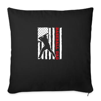 Baseball Dad America Flag - Throw Pillow Cover 17.5” x 17.5” - black - Front