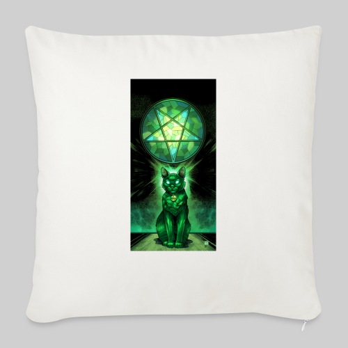Green Satanic Cat and Pentagram Stained Glass - Throw Pillow Cover 17.5” x 17.5”