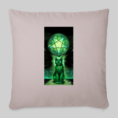 Green Satanic Cat and Pentagram Stained Glass - Throw Pillow Cover 17.5” x 17.5”