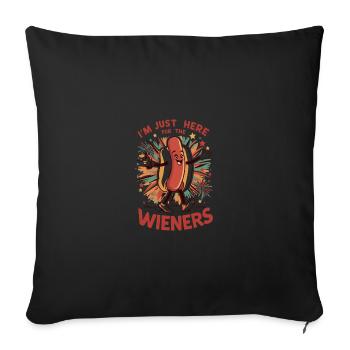 I'm Just Here For The Wieners 4th of July Hot Dog - Throw Pillow Cover 17.5” x 17.5” - black - Front