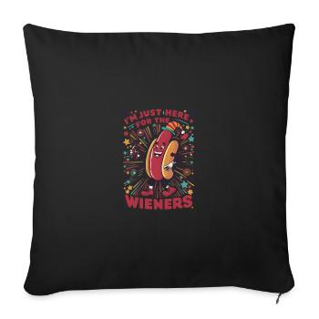 I'm Just Here For The Wieners 4th of July Hot Dog - Throw Pillow Cover 17.5” x 17.5” - black - Front