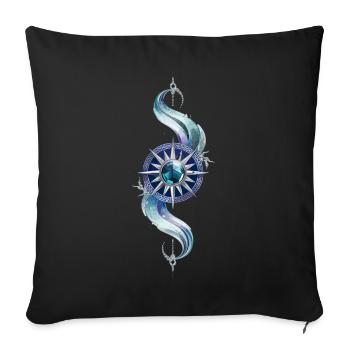  Mystic Ocean Compass Rose Crystal Nautical - Throw Pillow Cover 17.5” x 17.5” - black - Front
