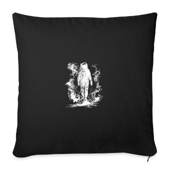 Vintager Astronaut Walks In The Nebula Moonlight - Throw Pillow Cover 17.5” x 17.5” - black - Front