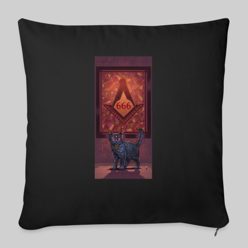 666 Three Eyed Satanic Kitten with Stained Glass - Throw Pillow Cover 17.5” x 17.5”