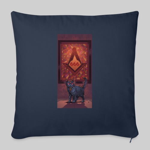 666 Three Eyed Satanic Kitten with Stained Glass - Throw Pillow Cover 17.5” x 17.5”