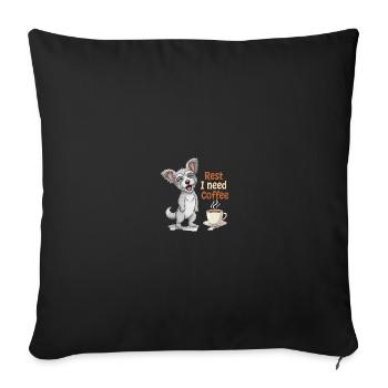 "Sleepy Coffee Dog" - Throw Pillow Cover 17.5” x 17.5” - black - Front