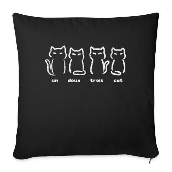 Un Deux Trois Cat French Pun - Throw Pillow Cover 17.5” x 17.5” - black - Front