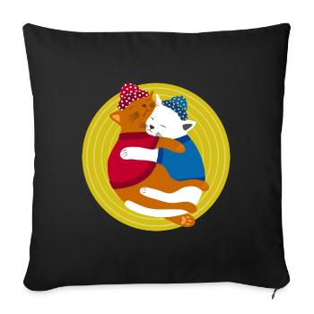 Cute Comfy Cuddle Cats in Clothes on Mat - Throw Pillow Cover 17.5” x 17.5” - black - Front