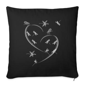 A broken heart with dragonflies. Gothic style. - Throw Pillow Cover 17.5” x 17.5” - black - Front