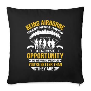 Parachute Military Skydiving Airborne Paratrooper - Throw Pillow Cover 17.5” x 17.5” - black - Front