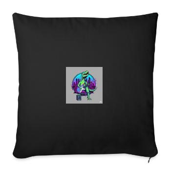 Neon Dinosaur Guitar Rock Fan Art - Throw Pillow Cover 17.5” x 17.5” - black - Front