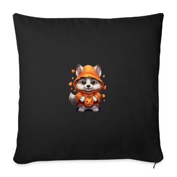 Cute Halloween Wolf With Pumpkin Lanterns - Throw Pillow Cover 17.5” x 17.5” - black - Front
