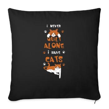 Quilting And Cats - Throw Pillow Cover 17.5” x 17.5” - black - Front
