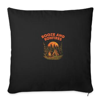Booze and Bonfires Camping Beer Lover Camper Drink - Throw Pillow Cover 17.5” x 17.5” - black - Front