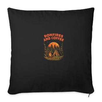 Bonfires and Coffee Camping Coffee Lover Camper Ca - Throw Pillow Cover 17.5” x 17.5” - black - Front