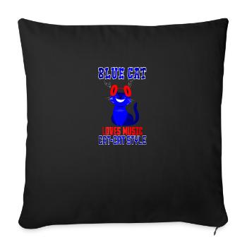 BLUE CAT LOVES MUSIC - Throw Pillow Cover 17.5” x 17.5” - black - Front