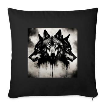 Three-headed wolf, Dark horror wolf - Throw Pillow Cover 17.5” x 17.5” - black - Front