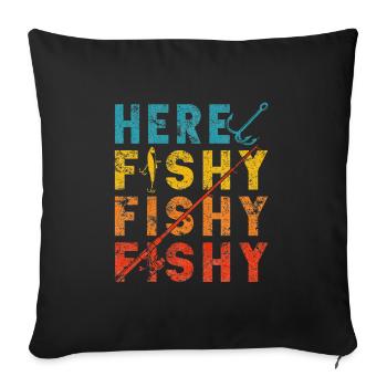 Fisher Fish Fishermen Bait Fishing Rod Bass - Throw Pillow Cover 17.5” x 17.5” - black - Front