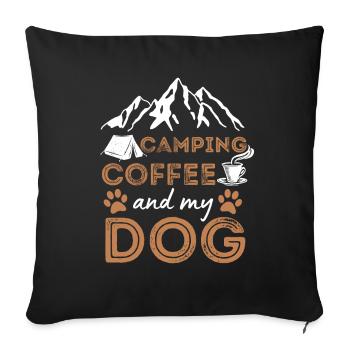 Dog & Coffee Camping Dog Cafe - Throw Pillow Cover 17.5” x 17.5” - black - Front