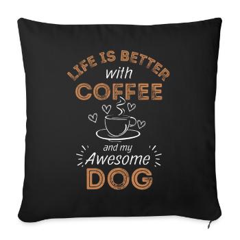 Dog & Coffee Dog Cafe - Throw Pillow Cover 17.5” x 17.5” - black - Front