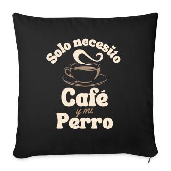 Coffee Dog lover Spanish - Throw Pillow Cover 17.5” x 17.5” - black - Front