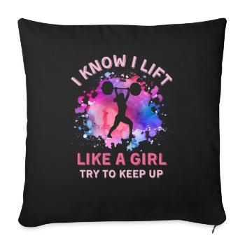 Women Weightlifting Girl - Throw Pillow Cover 17.5” x 17.5” - black - Front