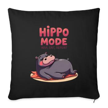 Hippo Mode: Nap, Eat, Repeat. - Throw Pillow Cover 17.5” x 17.5” - black - Front
