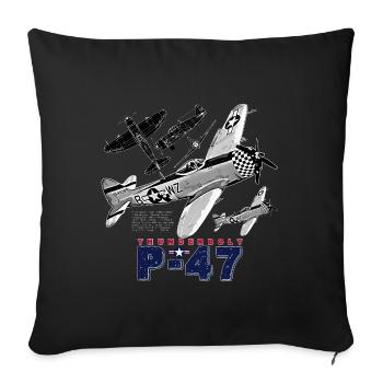 P 47 Thunderbolt Vintage USAF Aircraft - Throw Pillow Cover 17.5” x 17.5” - black - Front