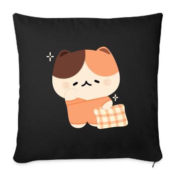 Sleepy Tortie Cat - Throw Pillow Cover 17.5” x 17.5” - black - Front