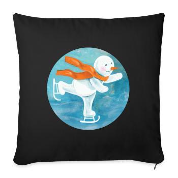 Ice Skating Snowman - Throw Pillow Cover 17.5” x 17.5” - black - Front