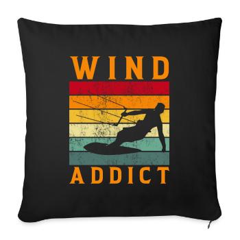 Wind Addict - Kite Surfing Kiteboard Windsurfing - Throw Pillow Cover 17.5” x 17.5” - black - Front
